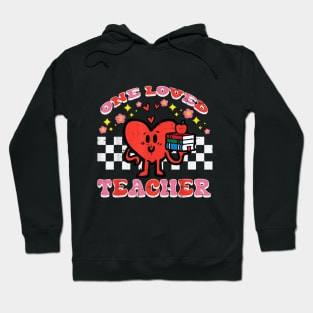 Valentines Day One Loved Teacher Retro Groovy Heart Women Hoodie